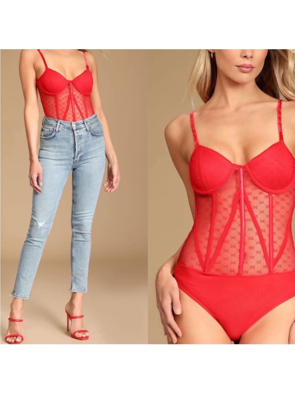 Lulus Lace Bombshell Behavior Red Corset Bodysuit
